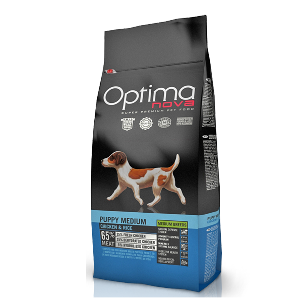Optima Nova Puppy Medium. kvalitets tørfoder til hvalpe med ekstra høj indhold af kyllingekød