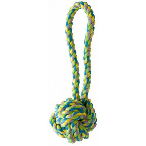 KW multifarvet bomuldsreb abehånd - bold med håndtag. hundelegetøj