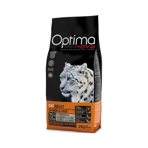 Optima Nova Cat adult med laks. Premium kattefoder med højt kødindhol til voksne katte fra 12 mdr
