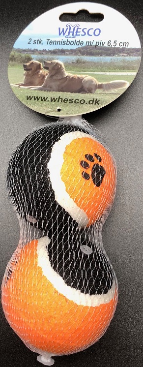 Whesco tennisbolde med piv. legetøj til hunde. sort og orange