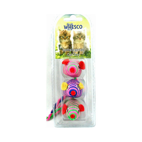 Whesco legetøjsmus omviklet med farvestrålende reb. 3 stk mus i display